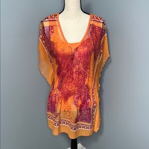 Massini Women’s Orange/Purple Lined Tunic Top Sz L